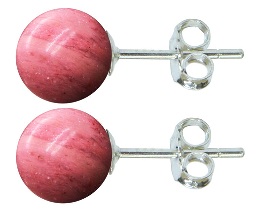 BJC® Stunning Ladies Sterling Silver Pink Rhodonite Ball Stud Earrings Brand New