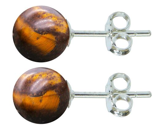 BJC® Stunning Ladies Sterling Silver Tigers Eye Ball Stud Earrings Brand New