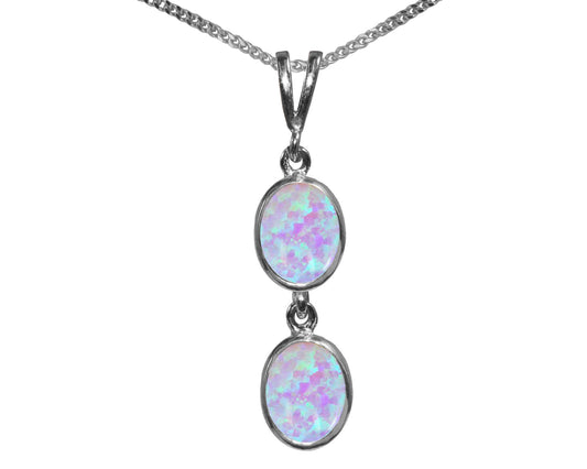 BJC® Sterling Silver Fiery Opal Double Drop Oval Pendant & Necklace