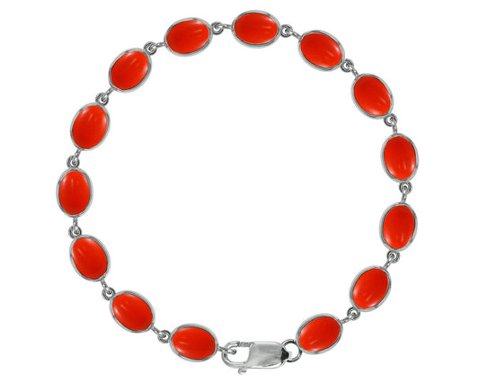 BJC® 925 Sterling Silver Natural Peach Coral 21.00ct Gemstone Tennis Bracelet
