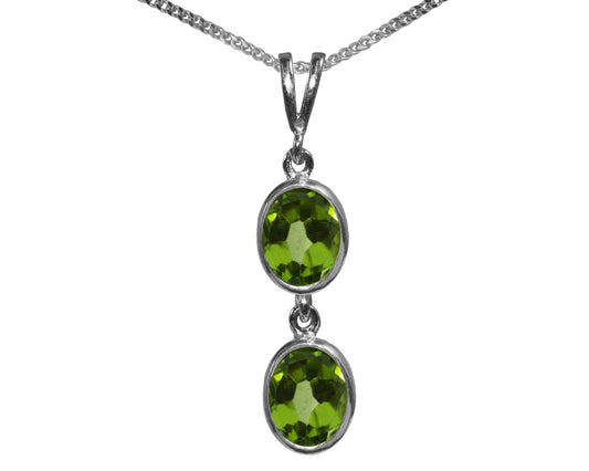BJC® Sterling Silver Natural Peridot Double Drop Oval Pendant & Necklace
