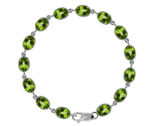 BJC® 925 Sterling Silver Natural Peridot 21.00ct Oval Gemstone Tennis Bracelet