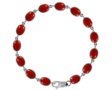 BJC® 925 Sterling Silver Natural Red Coral 21.00ct Oval Gemstone Tennis Bracelet