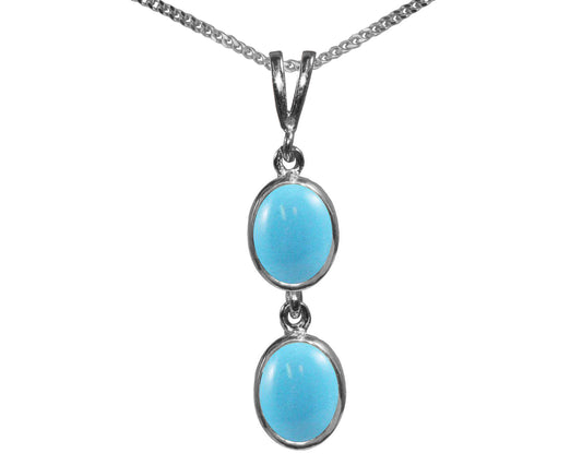 BJC® Sterling Silver Natural Turquoise Double Drop Oval Pendant & Necklace