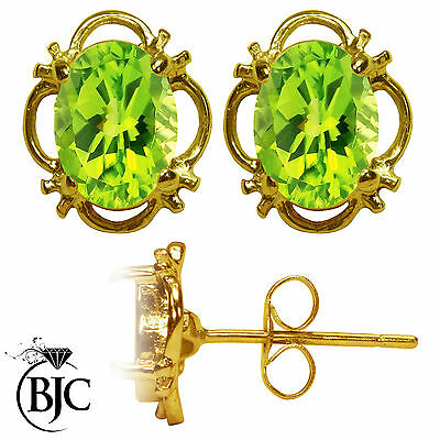 BJC® 9ct Yellow Gold Natural Peridot Single Stud Filigree Earrings Studs 1.50ct