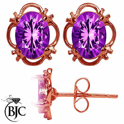 BJC® 9ct Rose Gold Natural Amethyst Single Stud Filigree Earrings Studs 1.50ct