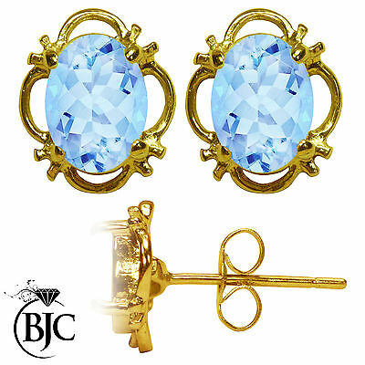 BJC® 9ct Yellow Gold Natural Blue Topaz Single Stud Earrings Studs 1.50ct
