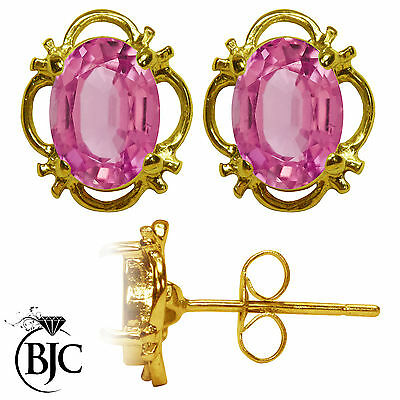 BJC® 9ct Yellow Gold Natural Pink Topaz Single Stud Earrings Studs 1.50ct
