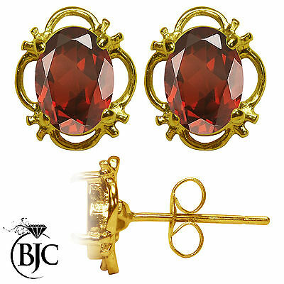 BJC® 9ct Yellow Gold Natural Garnet Single Stud Filigree Earrings Studs 1.50ct