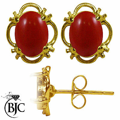BJC® 9ct Yellow Gold Natural Red Coral Single Stud Earrings Studs 1.50ct