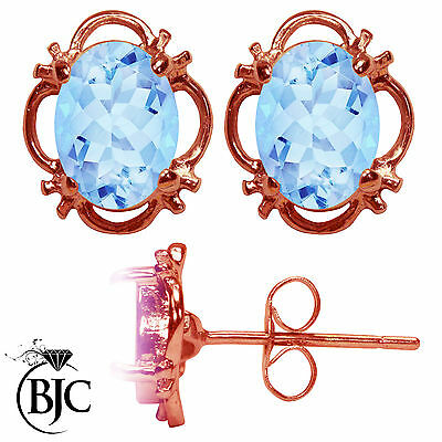 BJC® 9ct Rose Gold Natural Blue Topaz Single Stud Earrings Studs 1.50ct