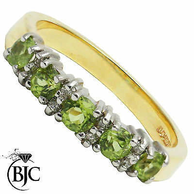 BJC® 9ct Yellow Gold Peridot & Diamond Eternity Size M Engagement Ring R144