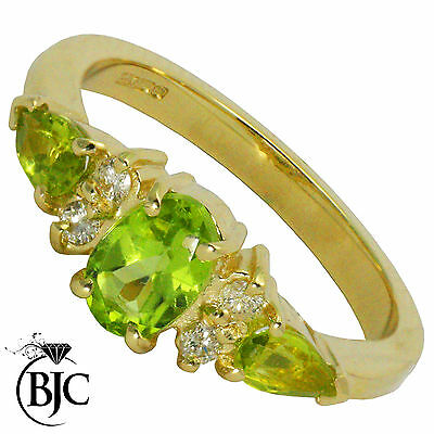 BJC® 9ct Yellow Gold Peridot & Diamond Cluster Size O Engagement Dress Ring R141