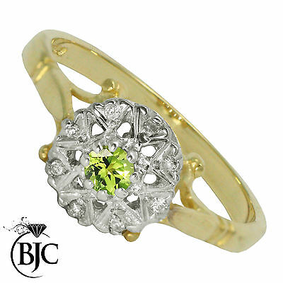 BJC® 9ct Yellow Gold Peridot & Diamond Cluster Size N Engagement Dress Ring R142