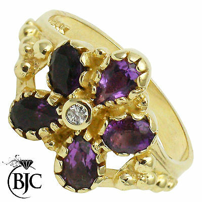 BJC® 9ct Yellow Gold Amethyst & Diamond Flower Size M Engagement Ring R243