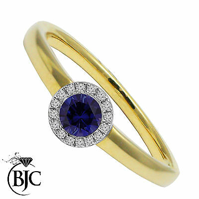 BJC® 9ct Yellow Gold Sapphire & Diamond Cluster Size N Engagement Dress Ring R59