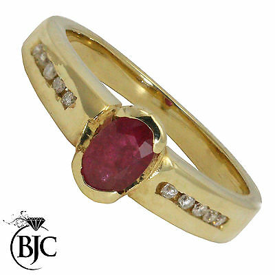 BJC® 9ct Yellow Gold Ruby & Diamond Solitaire Size N Engagement Dress Ring R20