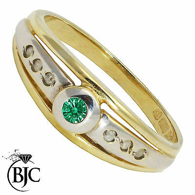 BJC® 9ct Yellow Gold Emerald & Diamond Solitaire Size N Engagement Ring R37