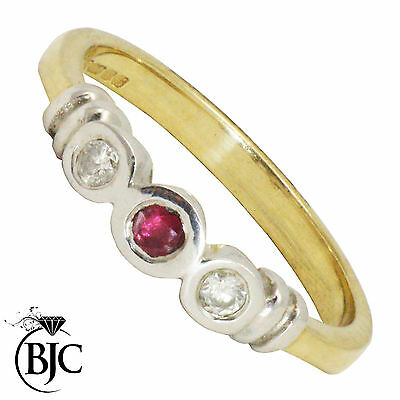 BJC® 9ct yellow gold Ruby & Diamond Trilogy size M engagement dress ring  R14
