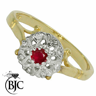 BJC® 9ct Yellow gold Ruby & Diamond cluster size N engagement dress ring R7