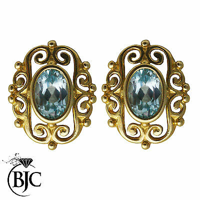 BJC® 9ct Yellow Gold Oval Cut Blue Topaz Filigree Stud Earrings Studs ER89