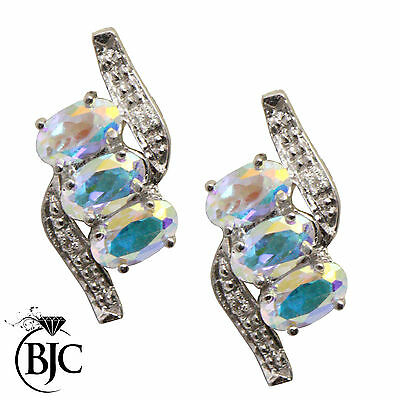 BJC® 9ct White Gold White Mystic Topaz & Diamond Stud Earrings Studs ER82
