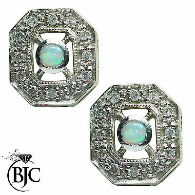 BJC® 18ct White Gold Natural Opal & Diamond Vintage Stud Earrings Studs ER41