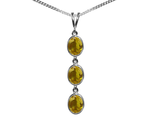 BJC® Sterling Silver 925 Natural Citrine Triple Drop Oval Pendant & Necklace