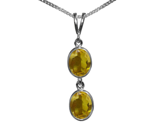 BJC® Sterling Silver Natural Citrine Double Drop Oval Pendant & Necklace