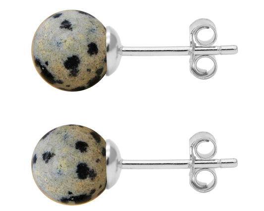 BJC® Stunning Ladies Sterling Silver Dalmatian Jasper Ball Stud Earrings Brand New