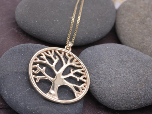 Beautiful 9ct Yellow Gold Hallmarked Tree of Life Pendant & Necklace - British Made