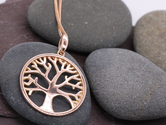 Beautiful 9ct Rose Gold Hallmarked Tree of Life Pendant & Necklace - British Made