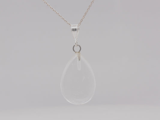 BJC® Sterling Silver Natural Clear Quartz Teardrop Pear Drop Pendant & Necklace