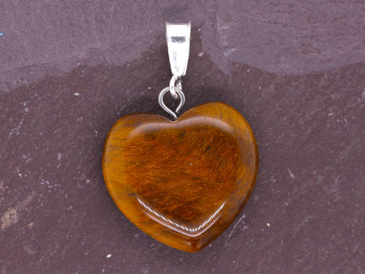 Sterling Silver Natural Tigers Cats Eye 20mm Love Heart Pendant & Necklace