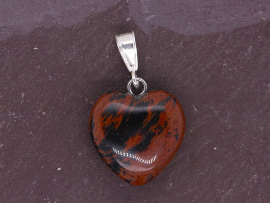 Sterling Silver Natural Mahogany Jasper 16mm Love Heart Pendant & Necklace