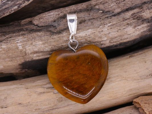Sterling Silver Natural Tigers Eye 16mm Love Heart Pendant & Necklace