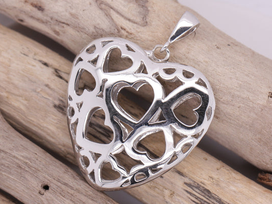 Beautiful Large Sterling Silver 925 Hearts of Hearts Pendant Stunning design