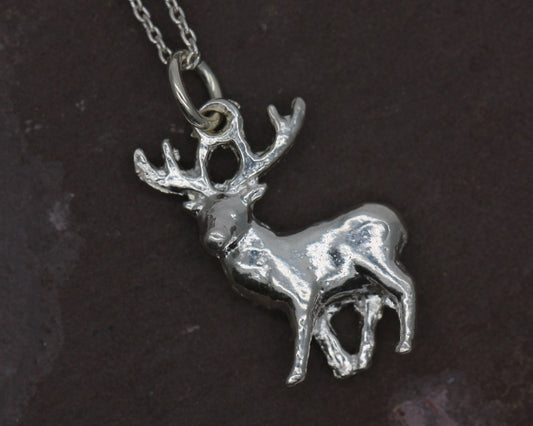 Sterling Silver Stag Deer Countryside Collection Wildlife Pendant & Sterling Silver Necklace