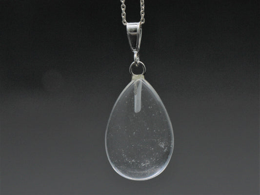 BJC® Sterling Silver Natural Clear Quartz Teardrop Pear Drop Pendant & Necklace