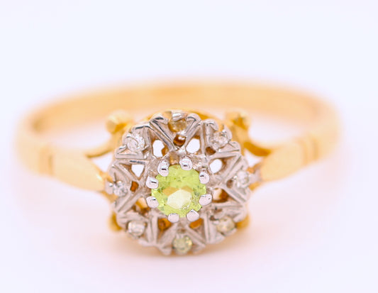 BJC® 9ct Yellow Gold Peridot & Diamond Cluster Size N Engagement Dress Ring R142