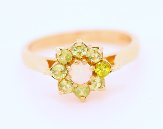 BJC® 9ct Yellow Gold Peridot & Opal Cluster Size K Engagement Ring R145