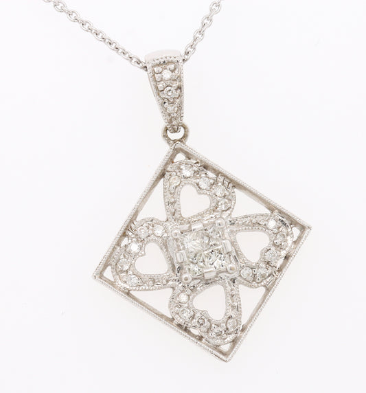 BJC® 18ct White Gold Natural Diamond Love Hearts Pendant & 18 Inch Belcher Chain