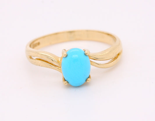 BJC® 9ct Yellow Gold Turquoise Solitaire Wave Ring Size O Engagement R163