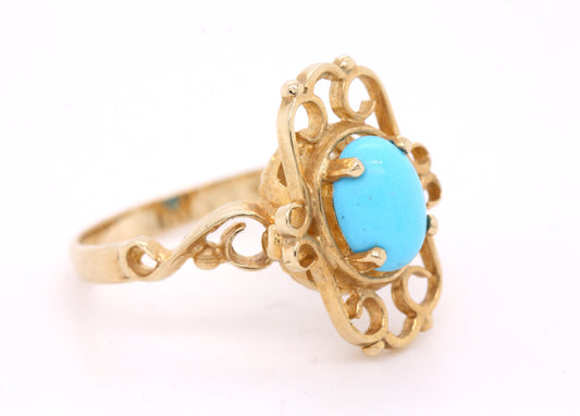 9ct Yellow Gold Turquoise Solitaire Victorian Ring Size N Engagement R169