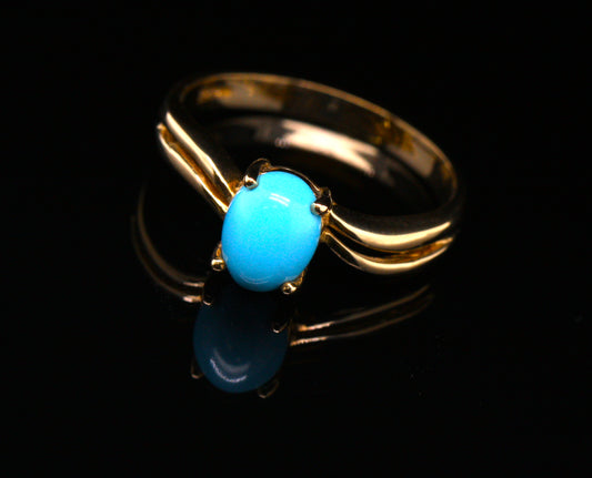 BJC® 9ct Yellow Gold Turquoise Solitaire Wave Ring Size O Engagement R163