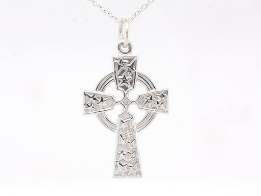 BJC® Sterling Silver Traditional Celtic Star Cross Pendant & Silver Necklace
