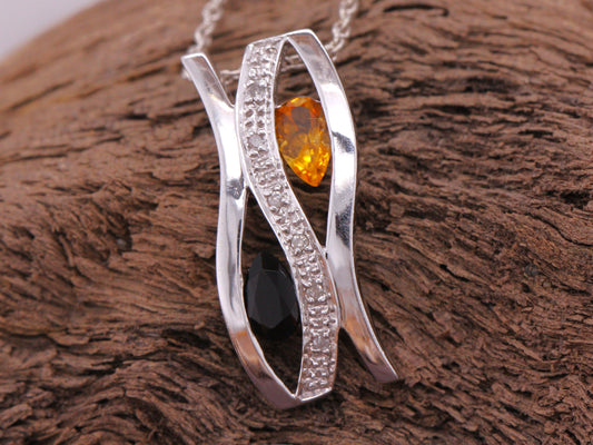 BJC® 9ct White Gold Yellow Sapphire Quartz & Diamond Pendant & Necklace P39