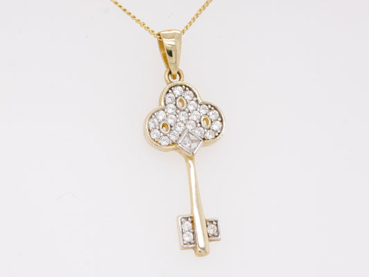 BJC® 9ct Yellow Gold Cubic Zirconia 0.30ct Lucky Key Pendant & Necklace P62