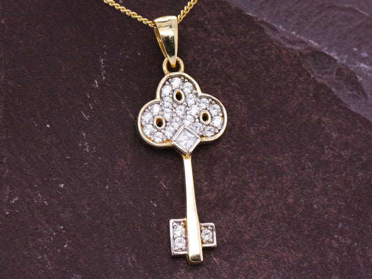 BJC® 9ct Yellow Gold Cubic Zirconia 0.30ct Lucky Key Pendant & Necklace P62