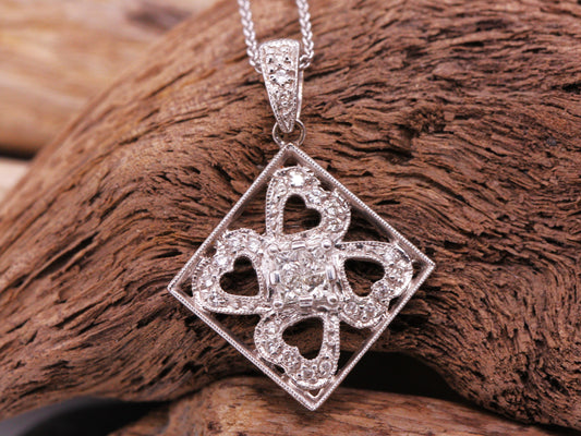 BJC® 18ct White Gold Natural Diamond Love Hearts Pendant & 18 Inch Belcher Chain